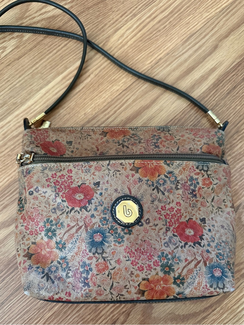 Bettina Floral Printed and Embossed Leather Shoulder Bag made in Italy